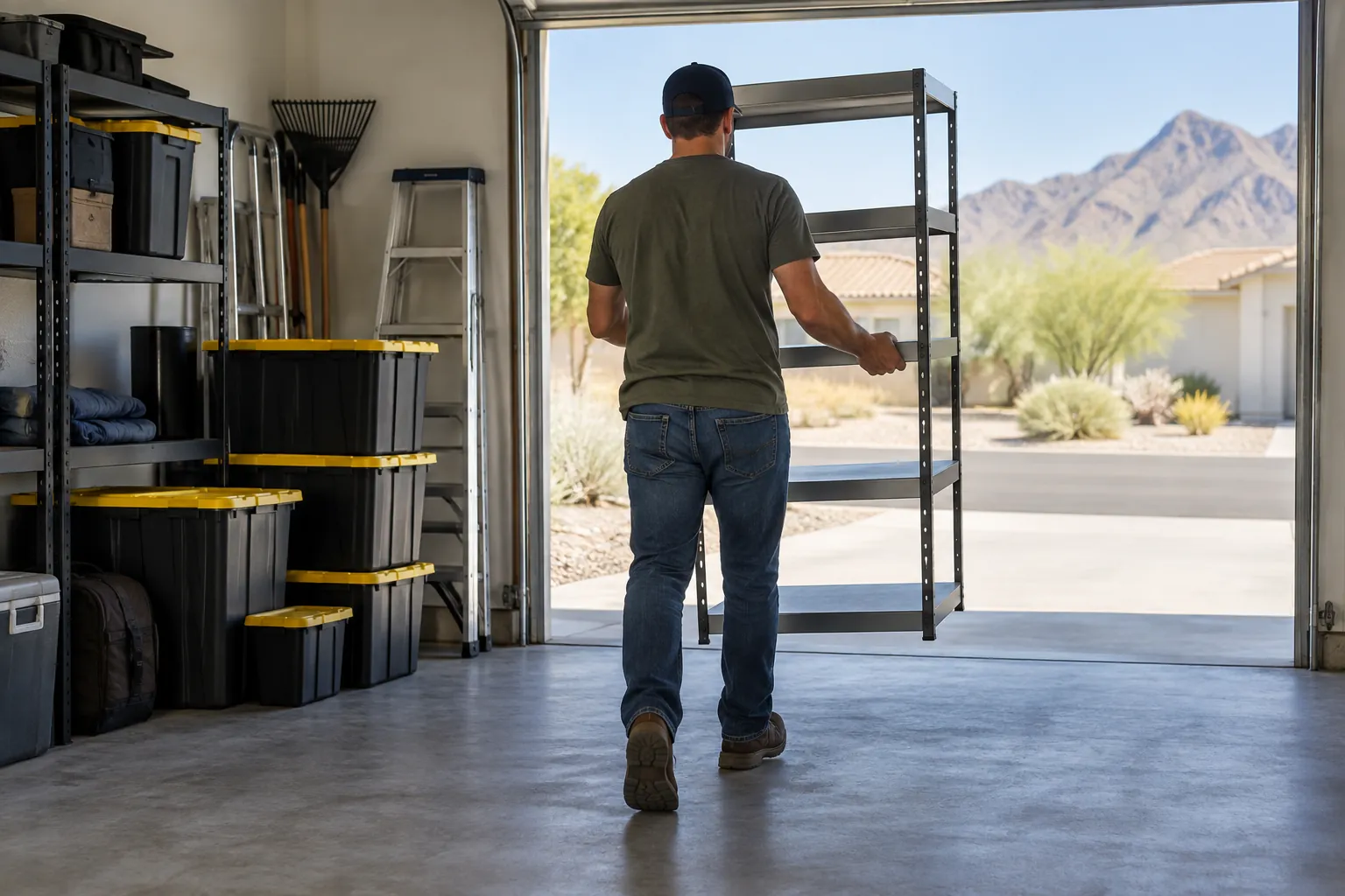 Garage shelving and storage removal preparation scene